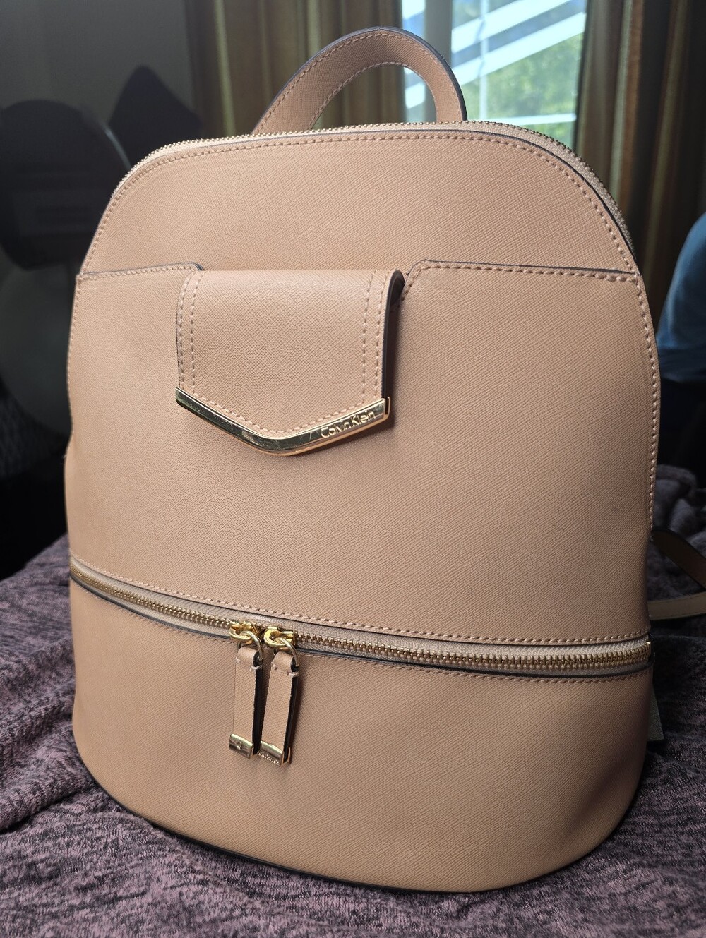 Calvin Klein Cream/Nude Backpack Purse with Gold-Tone Hardware